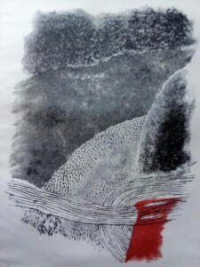 titolo: Aria Acqua Fuoco Nero, frammento 3tecnica: litografia su pietraanno 2020mm 225 x 330