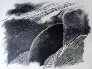 titolo: Aria Acqua Fuoco Nero, frammento 4tecnica: litografia su pietraanno 2020mm 230 x 310